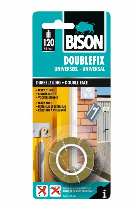 Bison Doublefix Universeel rol 1.5m x 19 mm kaart