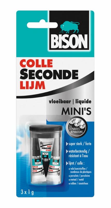 Bison SecondelijmVloeibaar 3 x 1 g tube kaart